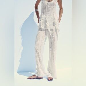 ZARA FLORAL LACE WIDE LEG PANTS PULL ON WHIMSICAL RESORT ROMANTIC BOHO S